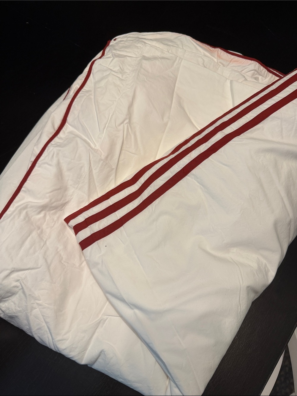Matouk White Duvet Cover with Red Stripe Detailing